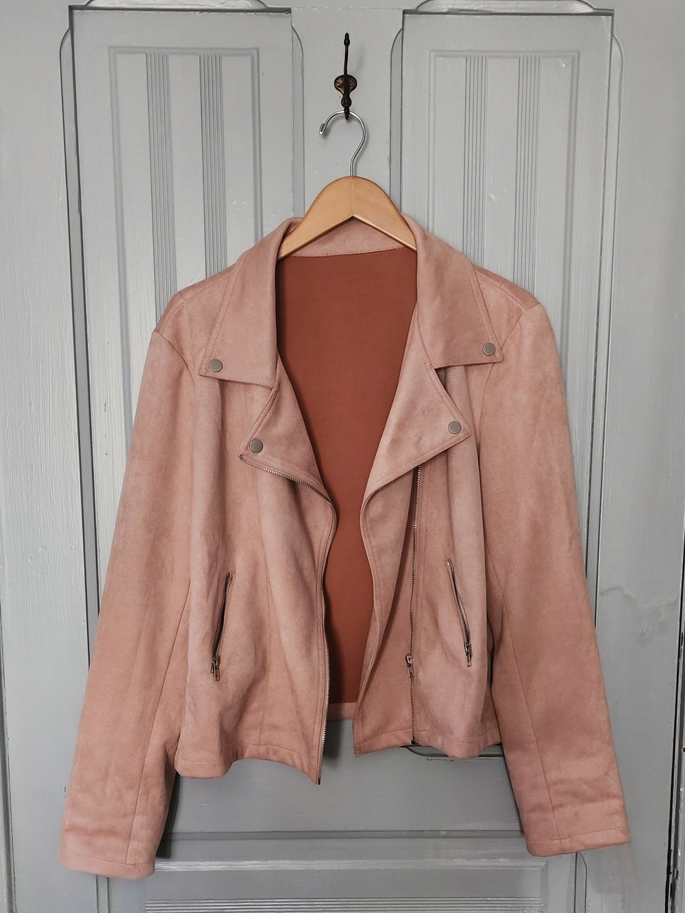 Women’s Blush Pink Faux Suede Moto Jacket Size 2x